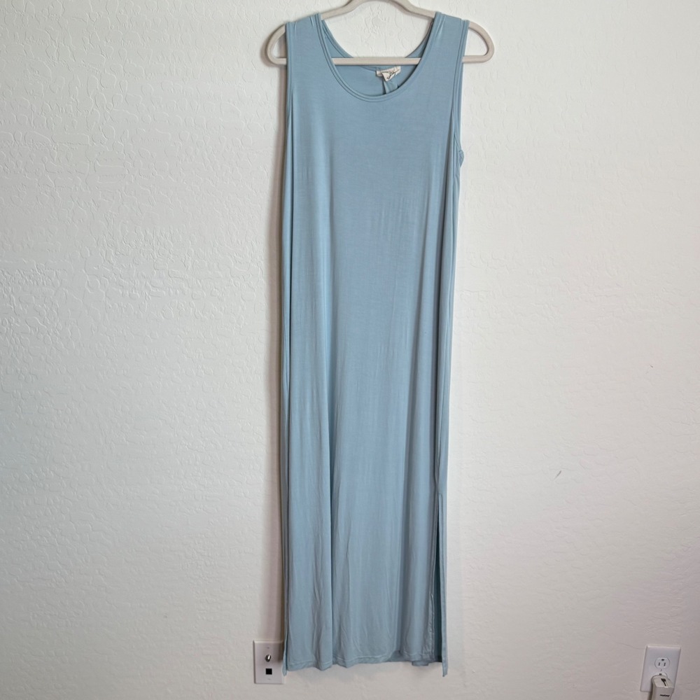 Pure Fiber Womens XL Light Blue Bamboo Rayon Sleeveless Maxi Dress Back Lounge